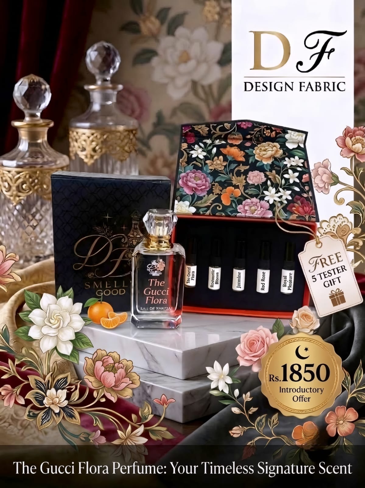 The Gucci Flora for Ladies with 5 free testers (perfume)