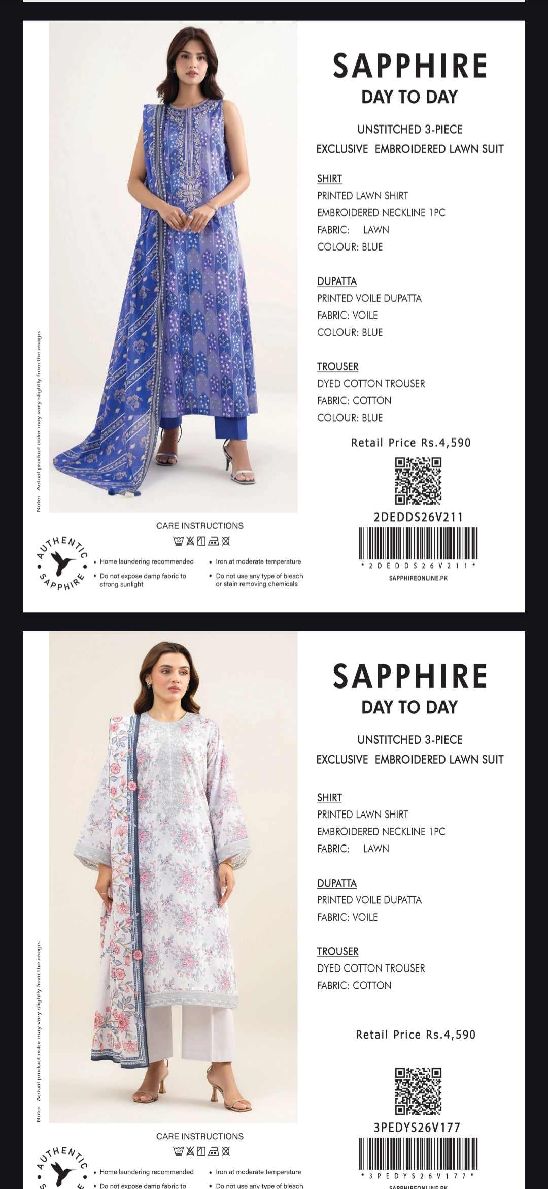 Sapphire 3pc embroidery pack of 10