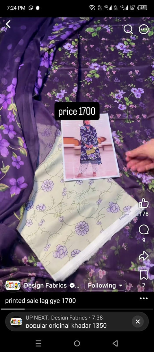 Baroque lawn printed 3pc