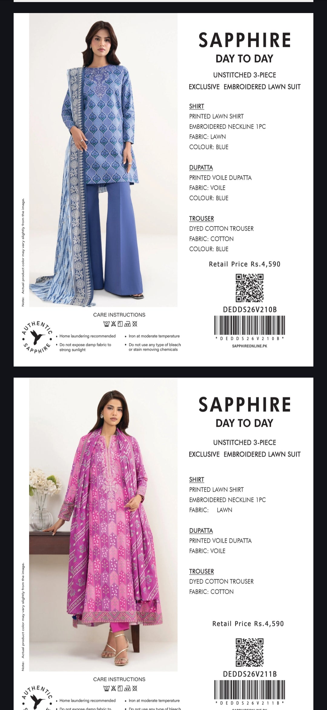 Sapphire 3pc embroidery pack of 10